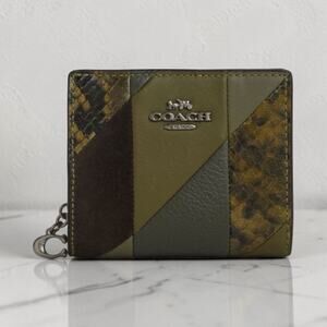 Coach Snap Wallet Patchwork Snake Print Leather CCL77 Olive Green Gold NWT